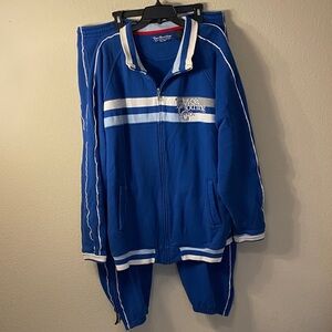 Blue Track Jacket and Pants Set with White Stripes